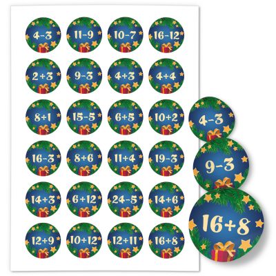 Adventskalender-Zahlen Aufkleber 1 bis 24 / Blau Rechnen Mathe / Etiketten / Sticker / Weihnachtskalender / Advent / Rund / DIY / zum Aufkleben