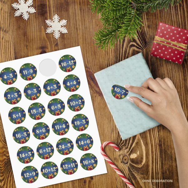 Adventskalender-Zahlen Aufkleber 1 bis 24 / Blau Rechnen Mathe / Etiketten / Sticker / Weihnachtskalender / Advent / Rund / DIY / zum Aufkleben – Bild 2