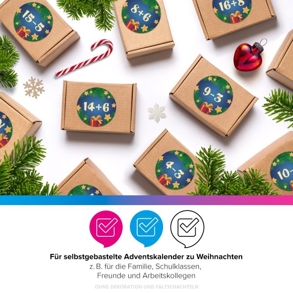 Adventskalender-Zahlen Aufkleber 1 bis 24 / Blau Rechnen Mathe / Etiketten / Sticker / Weihnachtskalender / Advent / Rund / DIY / zum Aufkleben – Bild 4