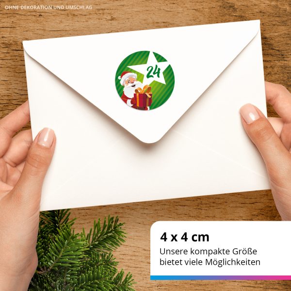 Adventskalender-Zahlen Aufkleber 1 bis 24 / Weihnachtsmann modern grün / Etiketten / Sticker / Weihnachtskalender / Advent / Rund / DIY / zum Aufkleben – Bild 3