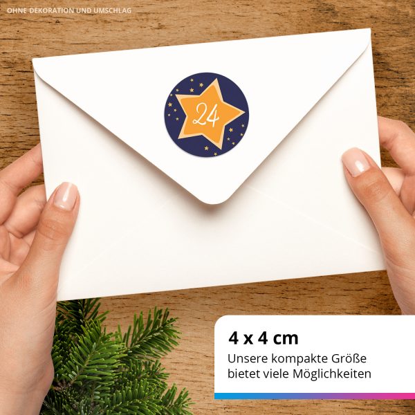 Adventskalender-Zahlen Aufkleber 1 bis 24 / Gelbe Sterne auf Blau / Etiketten / Sticker / Weihnachtskalender / Advent / Rund / DIY / zum Aufkleben – Bild 3
