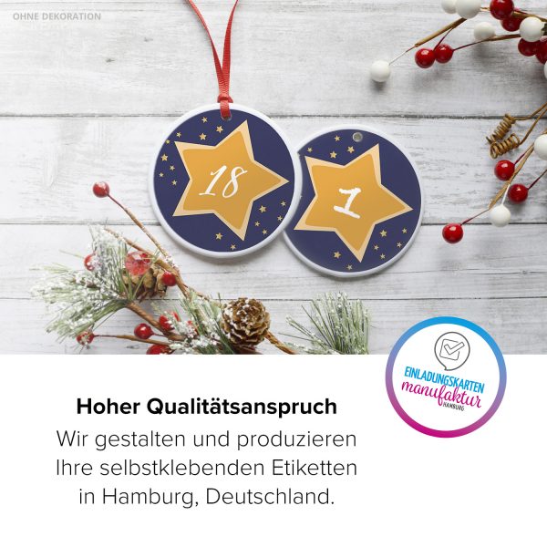 Adventskalender-Zahlen Aufkleber 1 bis 24 / Gelbe Sterne auf Blau / Etiketten / Sticker / Weihnachtskalender / Advent / Rund / DIY / zum Aufkleben – Bild 5