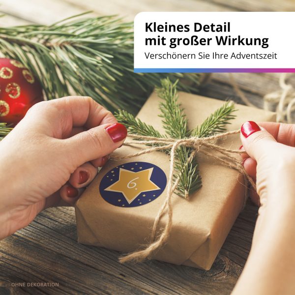 Adventskalender-Zahlen Aufkleber 1 bis 24 / Gelbe Sterne auf Blau / Etiketten / Sticker / Weihnachtskalender / Advent / Rund / DIY / zum Aufkleben – Bild 6