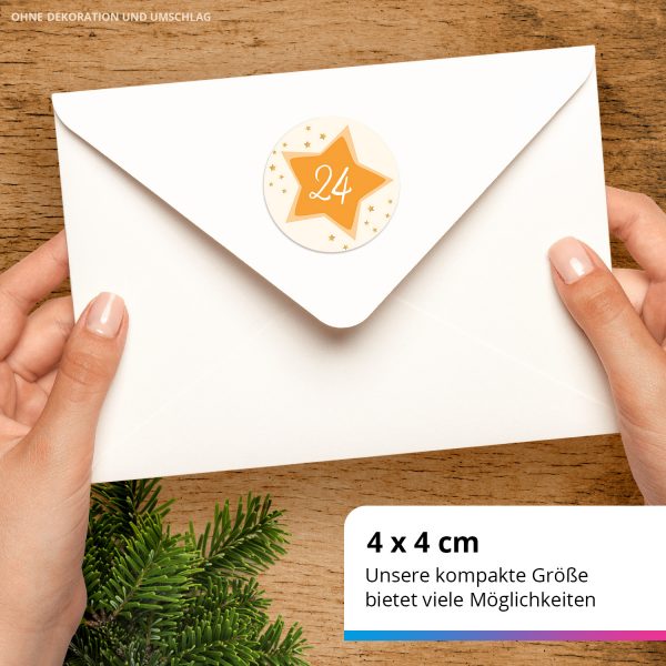 Adventskalender-Zahlen Aufkleber 1 bis 24 / Gelbe Sterne  / Etiketten / Sticker / Weihnachtskalender / Advent / Rund / DIY / zum Aufkleben – Bild 3