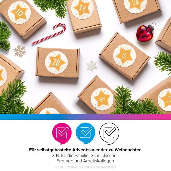 Adventskalender-Zahlen Aufkleber 1 bis 24 / Gelbe Sterne  / Etiketten / Sticker / Weihnachtskalender / Advent / Rund / DIY / zum Aufkleben – Bild 4