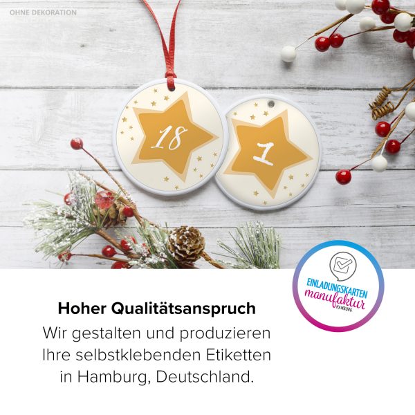 Adventskalender-Zahlen Aufkleber 1 bis 24 / Gelbe Sterne  / Etiketten / Sticker / Weihnachtskalender / Advent / Rund / DIY / zum Aufkleben – Bild 5