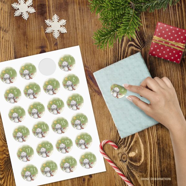 Adventskalender-Zahlen Aufkleber 1 bis 24 / Niedlicher Hase Sterne Grün / Etiketten / Sticker / Weihnachtskalender / Advent / Rund / DIY / zum Aufkleben – Bild 2