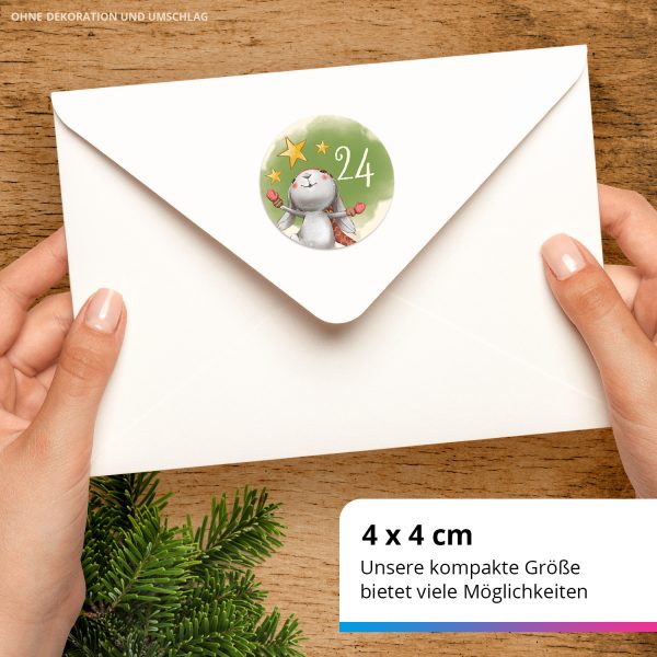 Adventskalender-Zahlen Aufkleber 1 bis 24 / Niedlicher Hase Sterne Grün / Etiketten / Sticker / Weihnachtskalender / Advent / Rund / DIY / zum Aufkleben – Bild 3