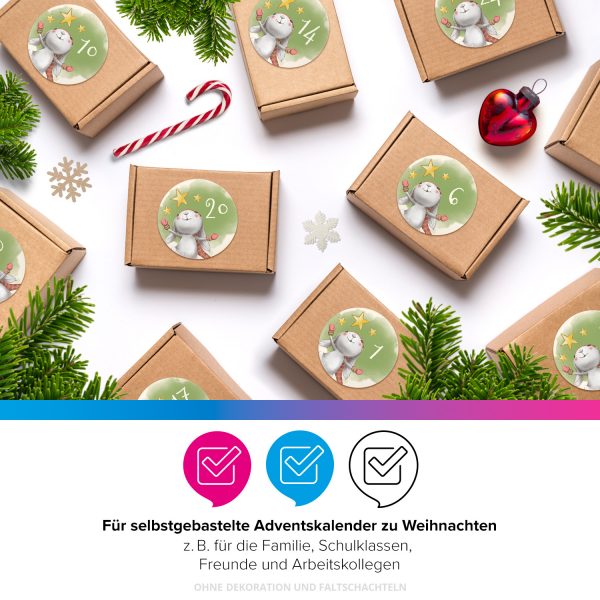 Adventskalender-Zahlen Aufkleber 1 bis 24 / Niedlicher Hase Sterne Grün / Etiketten / Sticker / Weihnachtskalender / Advent / Rund / DIY / zum Aufkleben – Bild 4