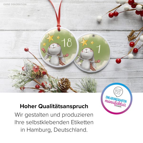 Adventskalender-Zahlen Aufkleber 1 bis 24 / Niedlicher Hase Sterne Grün / Etiketten / Sticker / Weihnachtskalender / Advent / Rund / DIY / zum Aufkleben – Bild 5