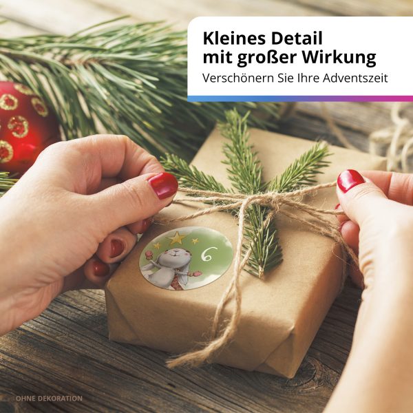 Adventskalender-Zahlen Aufkleber 1 bis 24 / Niedlicher Hase Sterne Grün / Etiketten / Sticker / Weihnachtskalender / Advent / Rund / DIY / zum Aufkleben – Bild 6