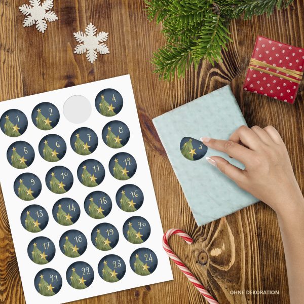 Adventskalender-Zahlen Aufkleber 1 bis 24 / Tannenbaum Zauberhaft blau / Etiketten / Sticker / Weihnachtskalender / Advent / Rund / DIY / zum Aufkleben – Bild 2