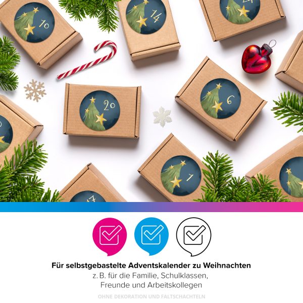 Adventskalender-Zahlen Aufkleber 1 bis 24 / Tannenbaum Zauberhaft blau / Etiketten / Sticker / Weihnachtskalender / Advent / Rund / DIY / zum Aufkleben – Bild 4