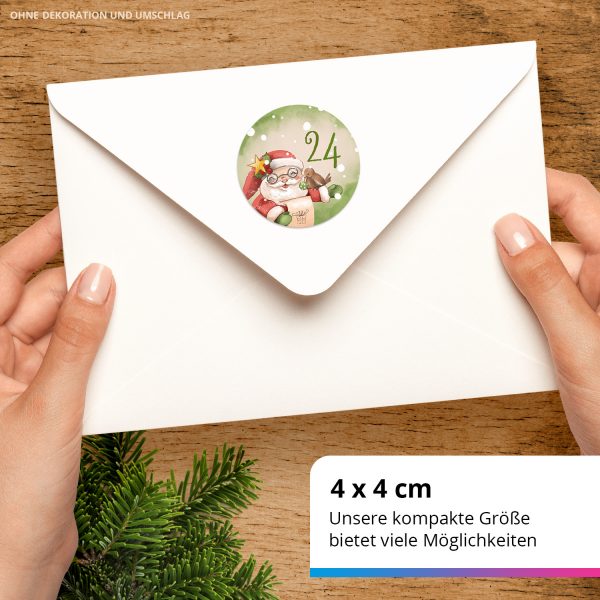 Adventskalender-Zahlen Aufkleber 1 bis 24 / Zauberhafter Weihnachtsmann / Etiketten / Sticker / Weihnachtskalender / Advent / Rund / DIY / zum Aufkleben – Bild 3