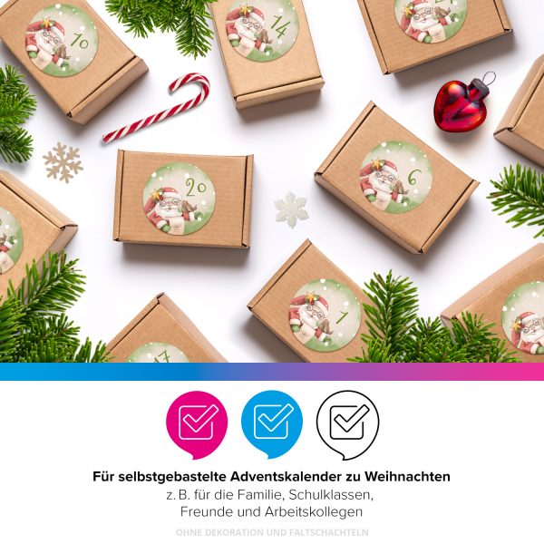 Adventskalender-Zahlen Aufkleber 1 bis 24 / Zauberhafter Weihnachtsmann / Etiketten / Sticker / Weihnachtskalender / Advent / Rund / DIY / zum Aufkleben – Bild 4