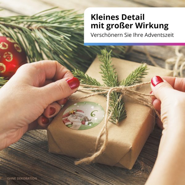 Adventskalender-Zahlen Aufkleber 1 bis 24 / Zauberhafter Weihnachtsmann / Etiketten / Sticker / Weihnachtskalender / Advent / Rund / DIY / zum Aufkleben – Bild 6