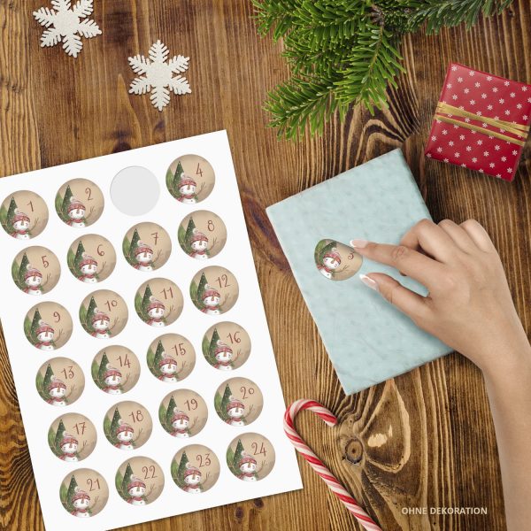 Adventskalender-Zahlen Aufkleber 1 bis 24 / Niedlicher Schneemann / Etiketten / Sticker / Weihnachtskalender / Advent / Rund / DIY / zum Aufkleben – Bild 2