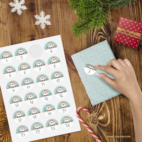 Adventskalender-Zahlen Aufkleber 1 bis 24 / Modern Türkis Weihnachtsmann / Etiketten / Sticker / Weihnachtskalender / Advent / Rund / DIY / zum Aufkleben – Bild 2