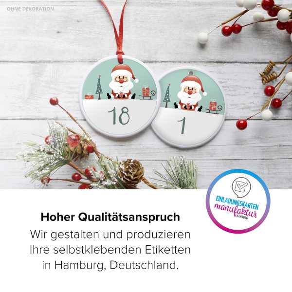 Adventskalender-Zahlen Aufkleber 1 bis 24 / Modern Türkis Weihnachtsmann / Etiketten / Sticker / Weihnachtskalender / Advent / Rund / DIY / zum Aufkleben – Bild 5