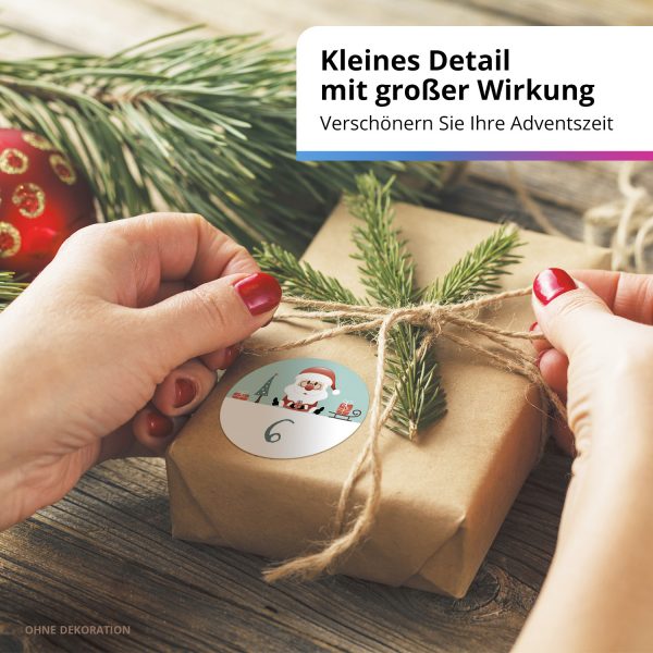 Adventskalender-Zahlen Aufkleber 1 bis 24 / Modern Türkis Weihnachtsmann / Etiketten / Sticker / Weihnachtskalender / Advent / Rund / DIY / zum Aufkleben – Bild 6