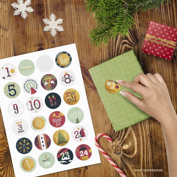 Adventskalender-Zahlen Aufkleber 1 bis 24 / Bunter Moderner Mix / Etiketten / Sticker / Weihnachtskalender / Advent / Rund / DIY / zum Aufkleben – Bild 2