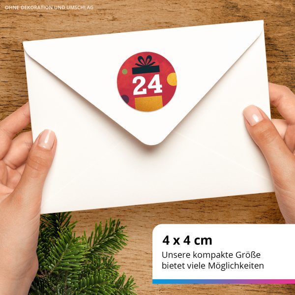 Adventskalender-Zahlen Aufkleber 1 bis 24 / Bunter Moderner Mix / Etiketten / Sticker / Weihnachtskalender / Advent / Rund / DIY / zum Aufkleben – Bild 3