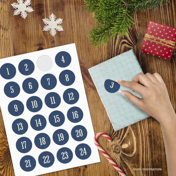 Adventskalender-Zahlen Aufkleber 1 bis 24 / Schlicht auf Blau / Etiketten / Sticker / Weihnachtskalender / Advent / Rund / DIY / zum Aufkleben – Bild 2