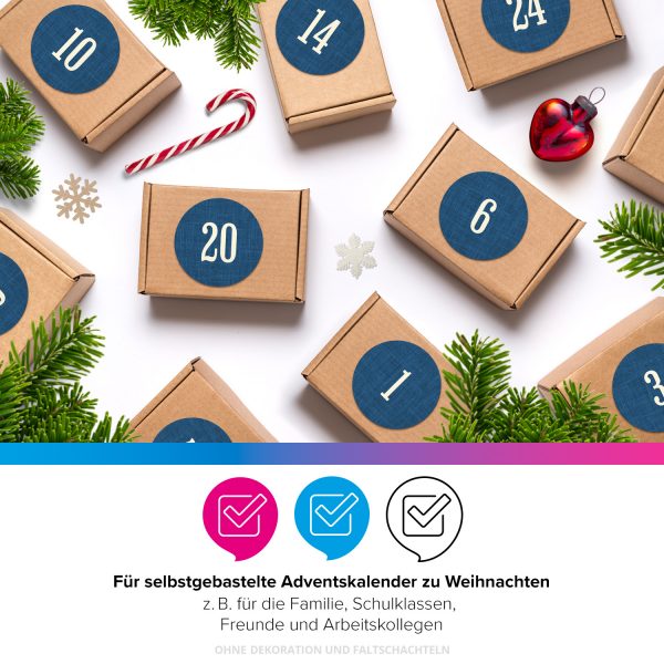 Adventskalender-Zahlen Aufkleber 1 bis 24 / Schlicht auf Blau / Etiketten / Sticker / Weihnachtskalender / Advent / Rund / DIY / zum Aufkleben – Bild 4