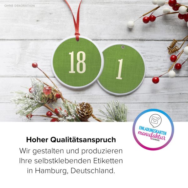 Adventskalender-Zahlen Aufkleber 1 bis 24 / Schlicht auf Grün / Etiketten / Sticker / Weihnachtskalender / Advent / Rund / DIY / zum Aufkleben – Bild 5