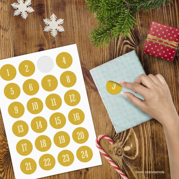 Adventskalender-Zahlen Aufkleber 1 bis 24 / Schlicht auf Gelb / Etiketten / Sticker / Weihnachtskalender / Advent / Rund / DIY / zum Aufkleben – Bild 2