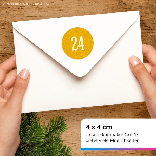 Adventskalender-Zahlen Aufkleber 1 bis 24 / Schlicht auf Gelb / Etiketten / Sticker / Weihnachtskalender / Advent / Rund / DIY / zum Aufkleben – Bild 3