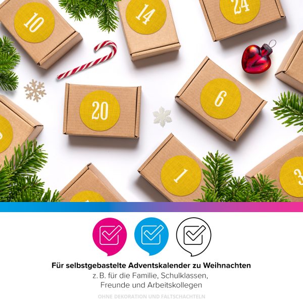 Adventskalender-Zahlen Aufkleber 1 bis 24 / Schlicht auf Gelb / Etiketten / Sticker / Weihnachtskalender / Advent / Rund / DIY / zum Aufkleben – Bild 4