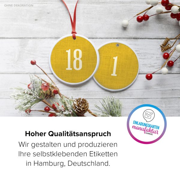 Adventskalender-Zahlen Aufkleber 1 bis 24 / Schlicht auf Gelb / Etiketten / Sticker / Weihnachtskalender / Advent / Rund / DIY / zum Aufkleben – Bild 5