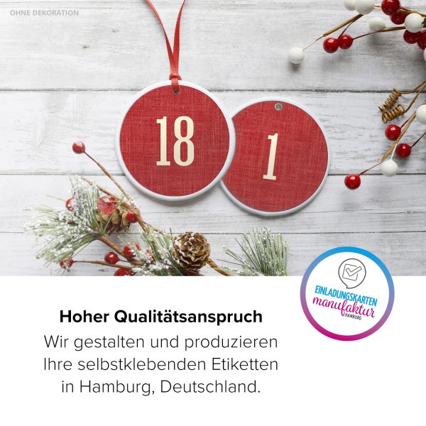 Adventskalender-Zahlen Aufkleber 1 bis 24 / Schlicht auf Rot / Etiketten / Sticker / Weihnachtskalender / Advent / Rund / DIY / zum Aufkleben – Bild 5