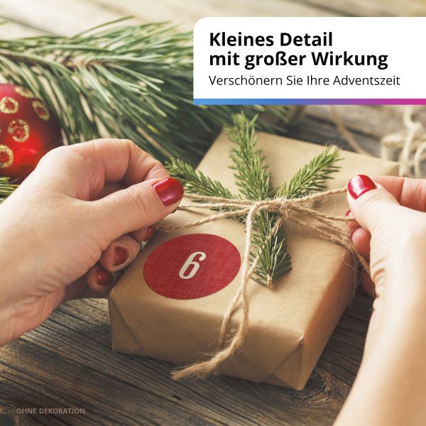 Adventskalender-Zahlen Aufkleber 1 bis 24 / Schlicht auf Rot / Etiketten / Sticker / Weihnachtskalender / Advent / Rund / DIY / zum Aufkleben – Bild 6