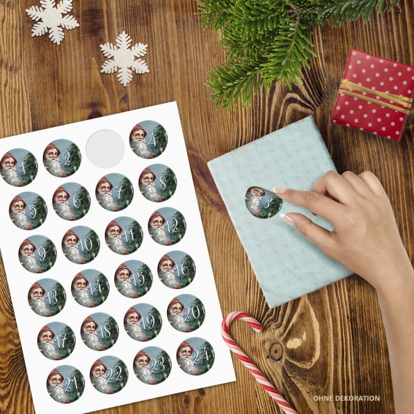 Adventskalender-Zahlen Aufkleber 1 bis 24 / Vintage Weihnachtsmann Bart / Etiketten / Sticker / Weihnachtskalender / Advent / Rund / DIY / zum Aufkleben – Bild 2