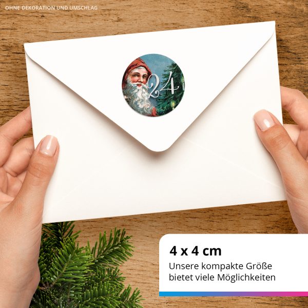 Adventskalender-Zahlen Aufkleber 1 bis 24 / Vintage Weihnachtsmann Bart / Etiketten / Sticker / Weihnachtskalender / Advent / Rund / DIY / zum Aufkleben – Bild 3