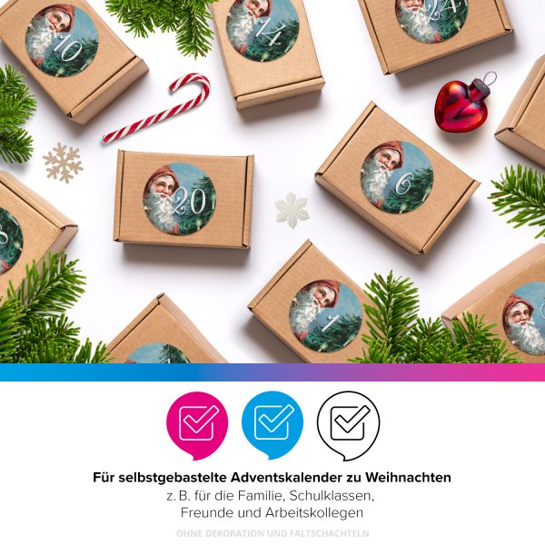 Adventskalender-Zahlen Aufkleber 1 bis 24 / Vintage Weihnachtsmann Bart / Etiketten / Sticker / Weihnachtskalender / Advent / Rund / DIY / zum Aufkleben – Bild 4
