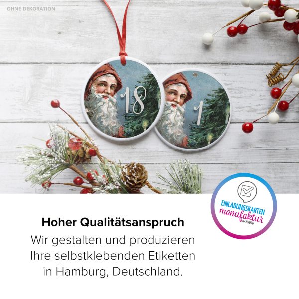 Adventskalender-Zahlen Aufkleber 1 bis 24 / Vintage Weihnachtsmann Bart / Etiketten / Sticker / Weihnachtskalender / Advent / Rund / DIY / zum Aufkleben – Bild 5