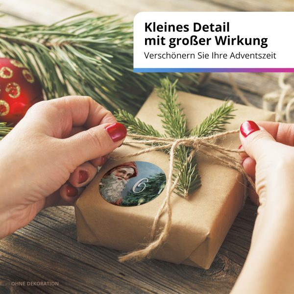 Adventskalender-Zahlen Aufkleber 1 bis 24 / Vintage Weihnachtsmann Bart / Etiketten / Sticker / Weihnachtskalender / Advent / Rund / DIY / zum Aufkleben – Bild 6