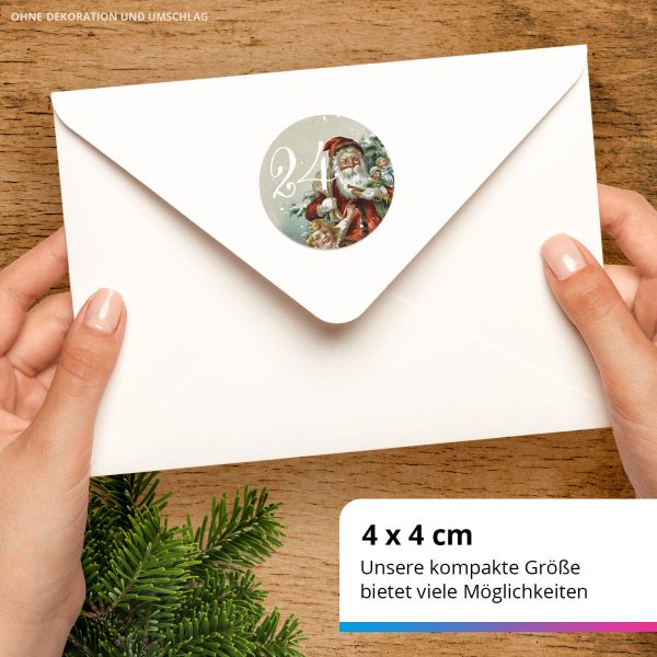 Adventskalender-Zahlen Aufkleber 1 bis 24 / Vintage Weihnachtsmann 2 / Etiketten / Sticker / Weihnachtskalender / Advent / Rund / DIY / zum Aufkleben – Bild 3