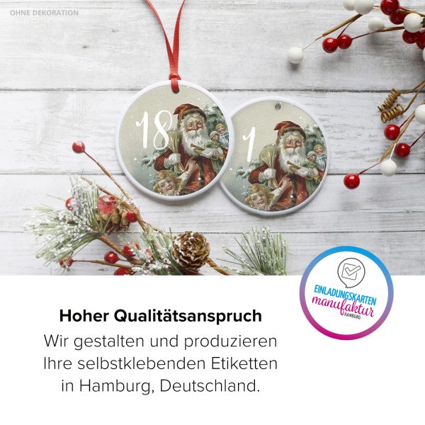 Adventskalender-Zahlen Aufkleber 1 bis 24 / Vintage Weihnachtsmann 2 / Etiketten / Sticker / Weihnachtskalender / Advent / Rund / DIY / zum Aufkleben – Bild 5