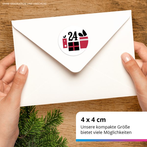 Adventskalender-Zahlen Aufkleber 1 bis 24 / Moderner Mix Schwarz Rot / Etiketten / Sticker / Weihnachtskalender / Advent / Rund / DIY / zum Aufkleben – Bild 3