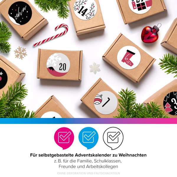 Adventskalender-Zahlen Aufkleber 1 bis 24 / Moderner Mix Schwarz Rot / Etiketten / Sticker / Weihnachtskalender / Advent / Rund / DIY / zum Aufkleben – Bild 4