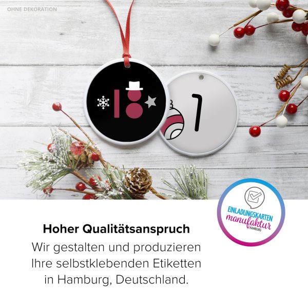Adventskalender-Zahlen Aufkleber 1 bis 24 / Moderner Mix Schwarz Rot / Etiketten / Sticker / Weihnachtskalender / Advent / Rund / DIY / zum Aufkleben – Bild 5