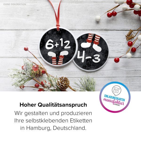 Adventskalender-Zahlen Aufkleber 1 bis 24 / Mathe Aufgaben Rechnen Schwarz Rot / Etiketten / Sticker / Weihnachtskalender / Advent / Rund / DIY / zum Aufkleben – Bild 5