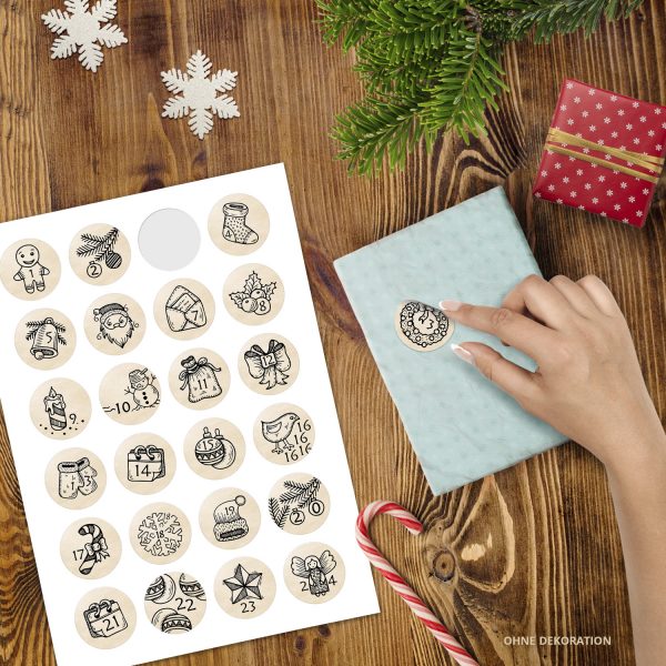 Adventskalender-Zahlen Aufkleber 1 bis 24 / Such Zahlen Zeichnungen / Etiketten / Sticker / Weihnachtskalender / Advent / Rund / DIY / zum Aufkleben – Bild 2