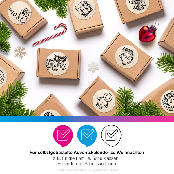 Adventskalender-Zahlen Aufkleber 1 bis 24 / Such Zahlen Zeichnungen / Etiketten / Sticker / Weihnachtskalender / Advent / Rund / DIY / zum Aufkleben – Bild 4