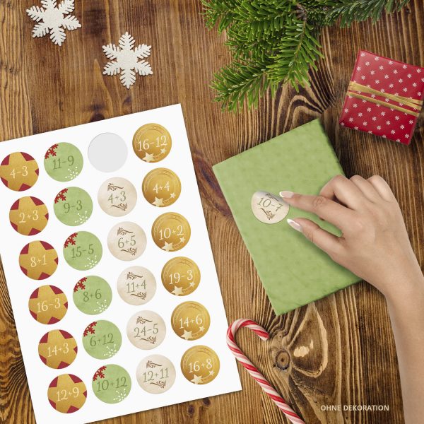 Adventskalender-Zahlen Aufkleber 1 bis 24 / Rechnen Mathe Aufgaben Mix Bunt / Etiketten / Sticker / Weihnachtskalender / Advent / Rund / DIY / zum Aufkleben – Bild 2