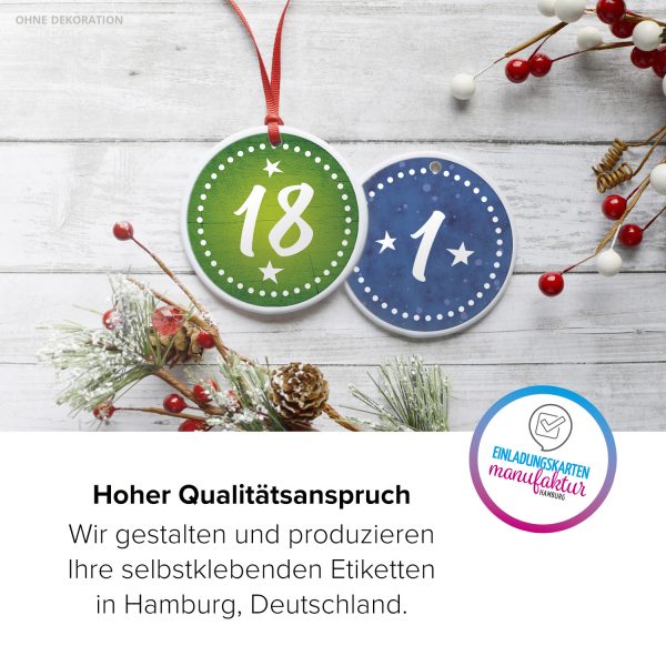 Adventskalender-Zahlen Aufkleber 1 bis 24 / Bunter Mix gestrichelt / Etiketten / Sticker / Weihnachtskalender / Advent / Rund / DIY / zum Aufkleben – Bild 5